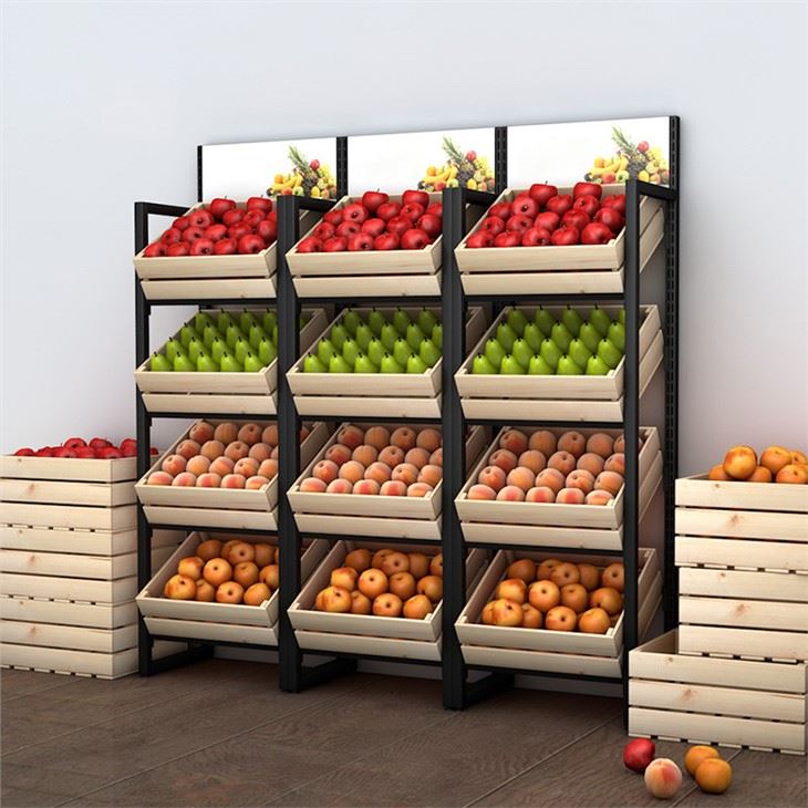 Prestatgeria de verdures i fruites de fusta